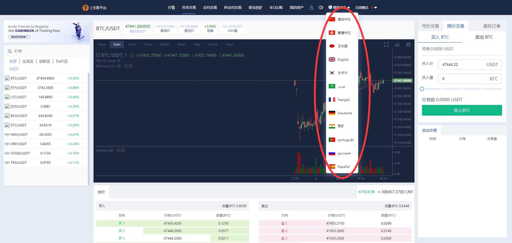 多语言交易所/12国语言/秒合约/申购/锁仓/K线完整/脚本最全/带教程/日夜模式-ASP300源码